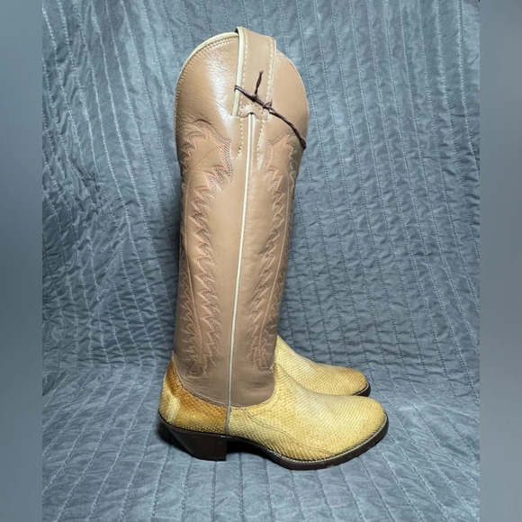 Justin Vintage Genuine Snakeskin Two-Tone Leather Cowboy Boots size 5.5B NWT - Picture 13 of 15